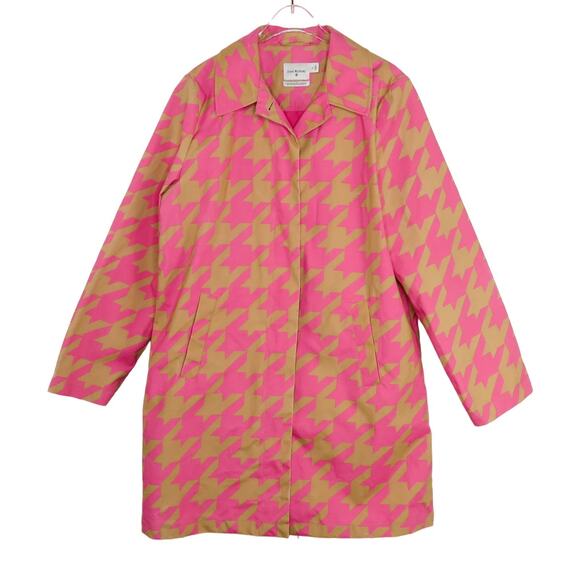 Isaac Mizrahi Pink Plaid Houndstooth Trenchcoat Jacket Coat Large Barbiecore - Picture 3 of 12